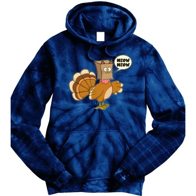 Funny Thanksgiving Turkey In Cat Face Paper Bag Tie Dye Hoodie