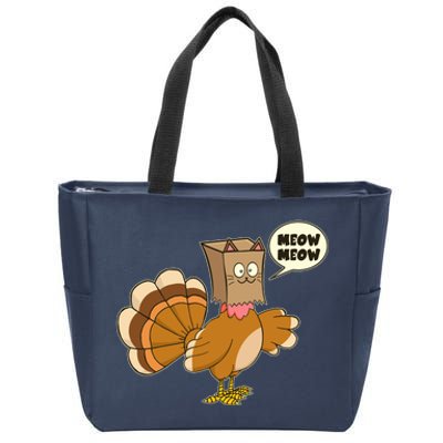 Funny Thanksgiving Turkey In Cat Face Paper Bag Zip Tote Bag