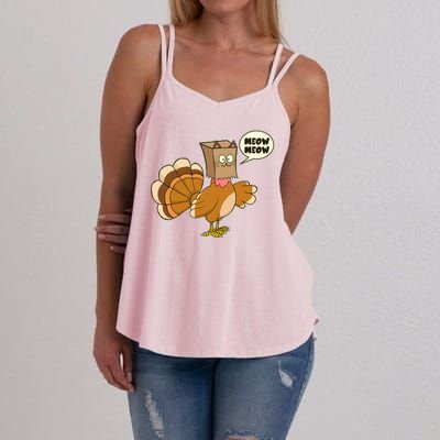 Funny Thanksgiving Turkey In Cat Face Paper Bag Women's Strappy Tank