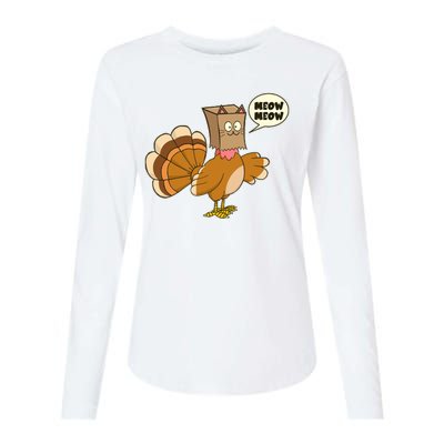 Funny Thanksgiving Turkey In Cat Face Paper Bag Womens Cotton Relaxed Long Sleeve T-Shirt