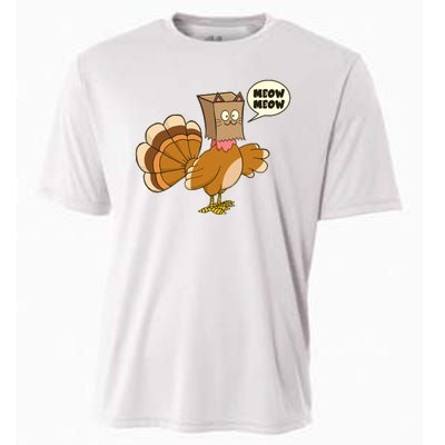 Funny Thanksgiving Turkey In Cat Face Paper Bag Cooling Performance Crew T-Shirt