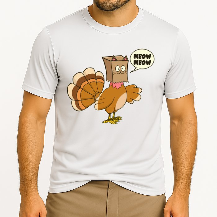 Funny Thanksgiving Turkey In Cat Face Paper Bag Performance Shirt