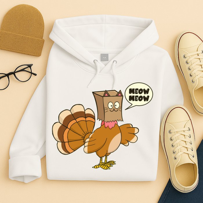Funny Thanksgiving Turkey In Cat Face Paper Bag Hoodie