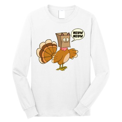 Funny Thanksgiving Turkey In Cat Face Paper Bag Long Sleeve Shirt
