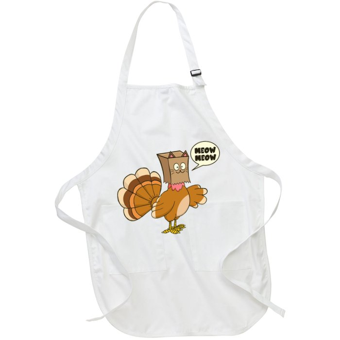 Funny Thanksgiving Turkey In Cat Face Paper Bag Full-Length Apron With Pockets