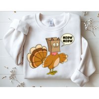 Funny Thanksgiving Turkey In Cat Face Paper Bag Sweatshirt