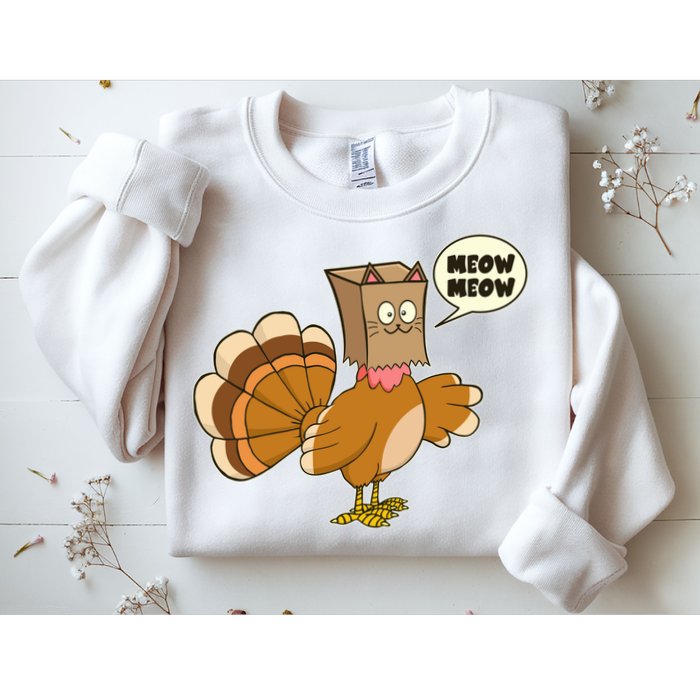 Funny Thanksgiving Turkey In Cat Face Paper Bag Sweatshirt