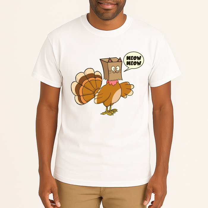 Funny Thanksgiving Turkey In Cat Face Paper Bag Tall T-Shirt