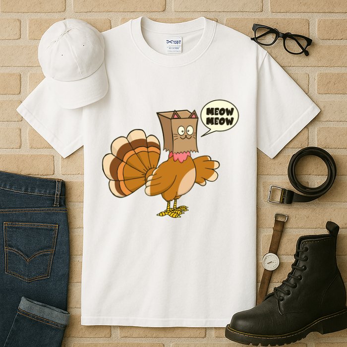 Funny Thanksgiving Turkey In Cat Face Paper Bag Tall T-Shirt