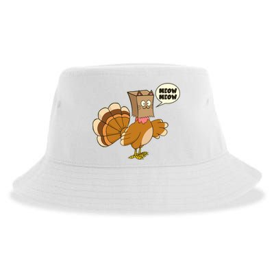 Funny Thanksgiving Turkey In Cat Face Paper Bag Sustainable Bucket Hat