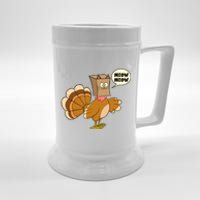 Funny Thanksgiving Turkey In Cat Face Paper Bag Beer Stein