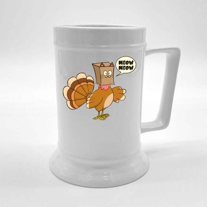 Funny Thanksgiving Turkey In Cat Face Paper Bag Beer Stein