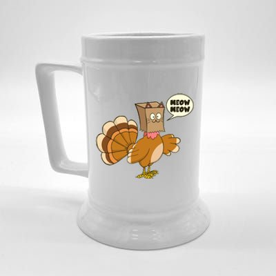 Funny Thanksgiving Turkey In Cat Face Paper Bag Beer Stein