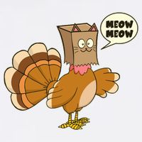 Funny Thanksgiving Turkey In Cat Face Paper Bag Button
