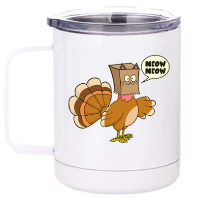 Funny Thanksgiving Turkey In Cat Face Paper Bag 12 oz Stainless Steel Tumbler Cup