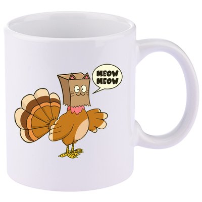 Funny Thanksgiving Turkey In Cat Face Paper Bag 11oz C Handle Ceramic Mug