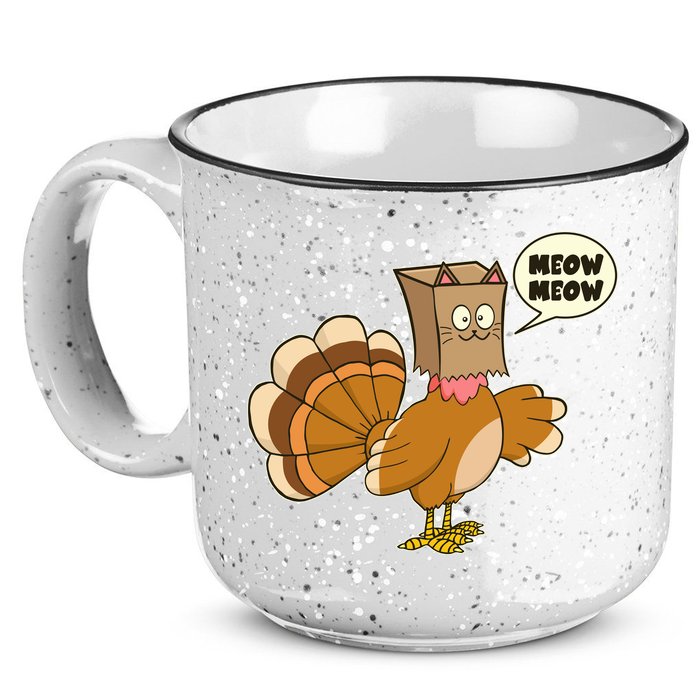 Funny Thanksgiving Turkey In Cat Face Paper Bag 15oz Campfire Ceramic Mug