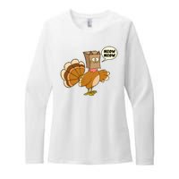 Funny Thanksgiving Turkey In Cat Face Paper Bag Womens CVC Long Sleeve Shirt