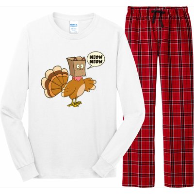 Funny Thanksgiving Turkey In Cat Face Paper Bag Long Sleeve Pajama Set