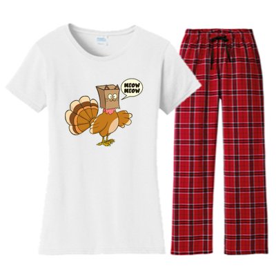 Funny Thanksgiving Turkey In Cat Face Paper Bag Women's Flannel Pajama Set