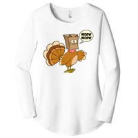 Funny Thanksgiving Turkey In Cat Face Paper Bag Women's Perfect Tri Tunic Long Sleeve Shirt