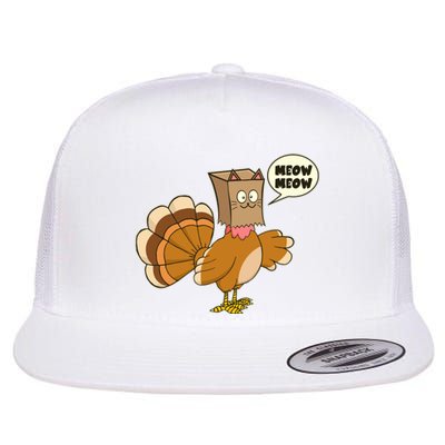 Funny Thanksgiving Turkey In Cat Face Paper Bag Flat Bill Trucker Hat