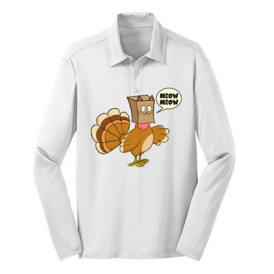 Funny Thanksgiving Turkey In Cat Face Paper Bag Silk Touch Performance Long Sleeve Polo