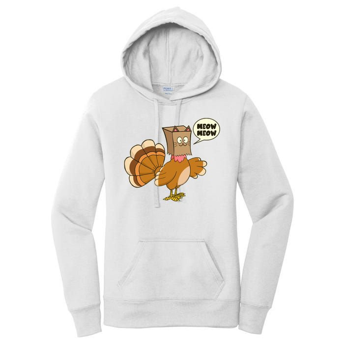 Funny Thanksgiving Turkey In Cat Face Paper Bag Women's Pullover Hoodie