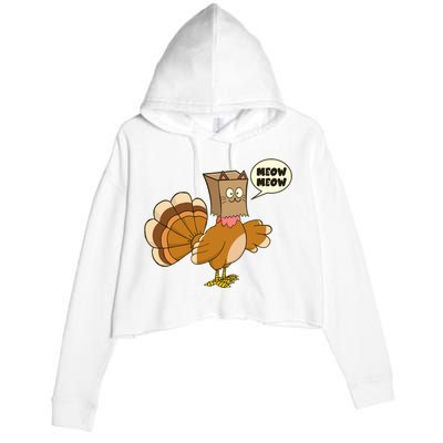 Funny Thanksgiving Turkey In Cat Face Paper Bag Crop Fleece Hoodie