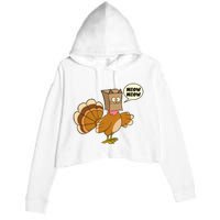 Funny Thanksgiving Turkey In Cat Face Paper Bag Crop Fleece Hoodie