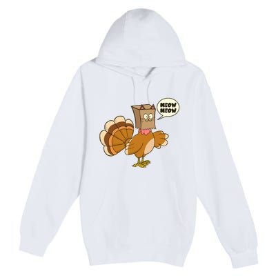 Funny Thanksgiving Turkey In Cat Face Paper Bag Premium Pullover Hoodie