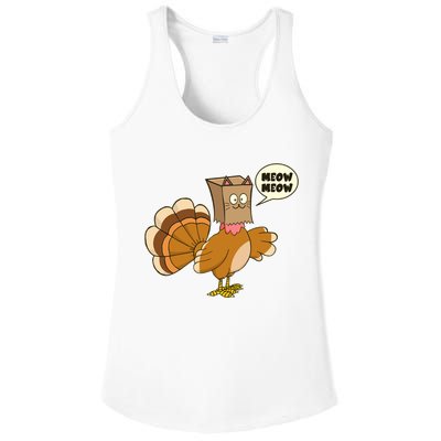 Funny Thanksgiving Turkey In Cat Face Paper Bag Ladies PosiCharge Competitor Racerback Tank