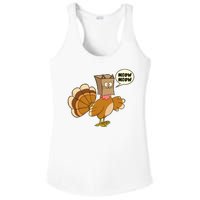 Funny Thanksgiving Turkey In Cat Face Paper Bag Ladies PosiCharge Competitor Racerback Tank