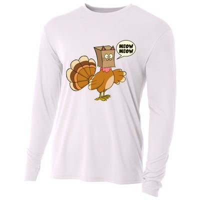Funny Thanksgiving Turkey In Cat Face Paper Bag Cooling Performance Long Sleeve Crew