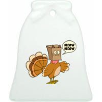 Funny Thanksgiving Turkey In Cat Face Paper Bag Ceramic Bell Ornament