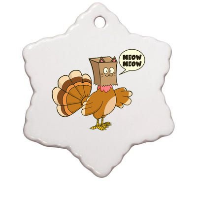 Funny Thanksgiving Turkey In Cat Face Paper Bag Ceramic Star Ornament