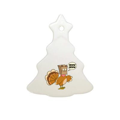 Funny Thanksgiving Turkey In Cat Face Paper Bag Ceramic Tree Ornament