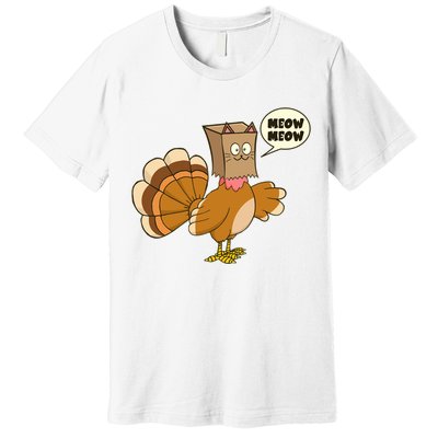 Funny Thanksgiving Turkey In Cat Face Paper Bag Premium T-Shirt