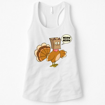 Funny Thanksgiving Turkey In Cat Face Paper Bag Womens Tank Top
