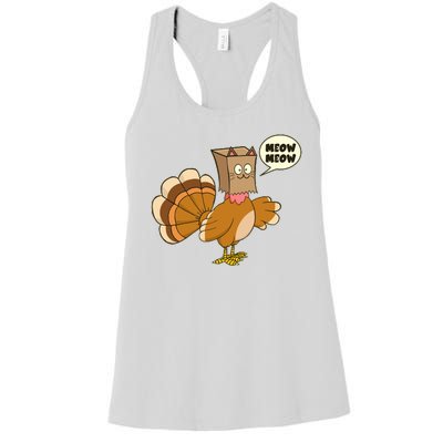 Funny Thanksgiving Turkey In Cat Face Paper Bag Women's Racerback Tank