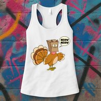 Funny Thanksgiving Turkey In Cat Face Paper Bag Womens Tank Top