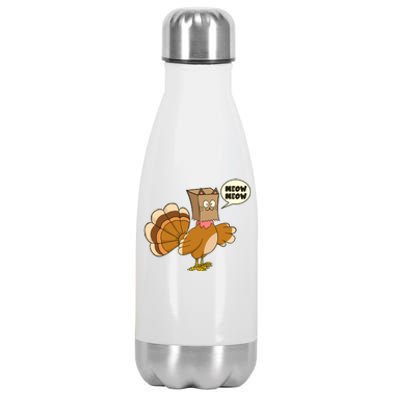 Funny Thanksgiving Turkey In Cat Face Paper Bag Stainless Steel Insulated Water Bottle