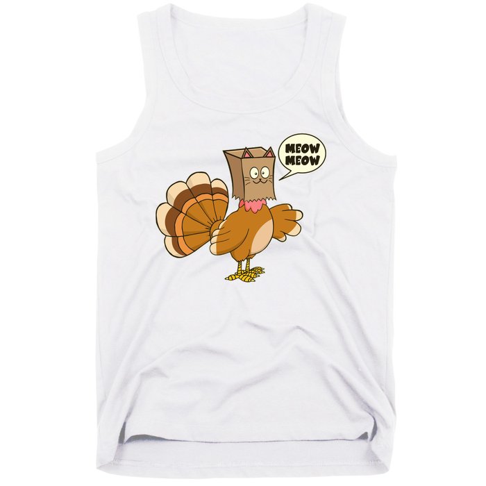 Funny Thanksgiving Turkey In Cat Face Paper Bag Tank Top