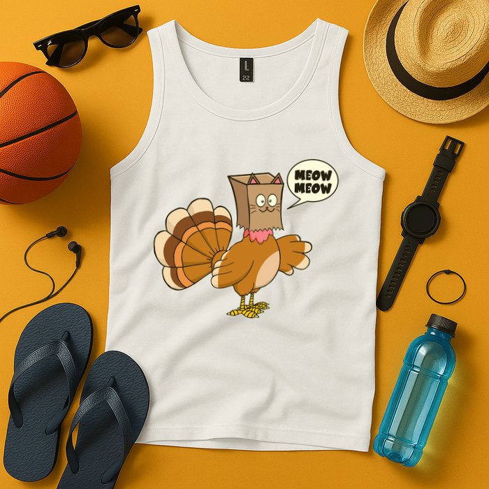 Funny Thanksgiving Turkey In Cat Face Paper Bag Tank Top