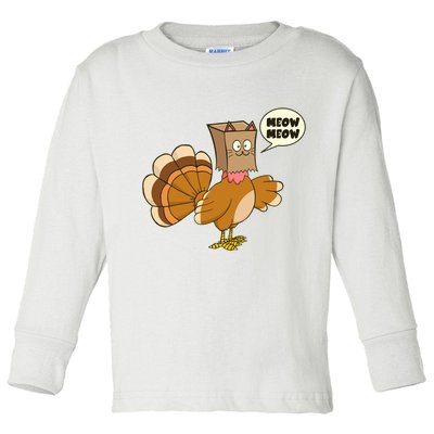 Funny Thanksgiving Turkey In Cat Face Paper Bag Toddler Long Sleeve Shirt