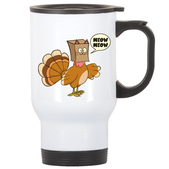 Funny Thanksgiving Turkey In Cat Face Paper Bag Stainless Steel Travel Mug