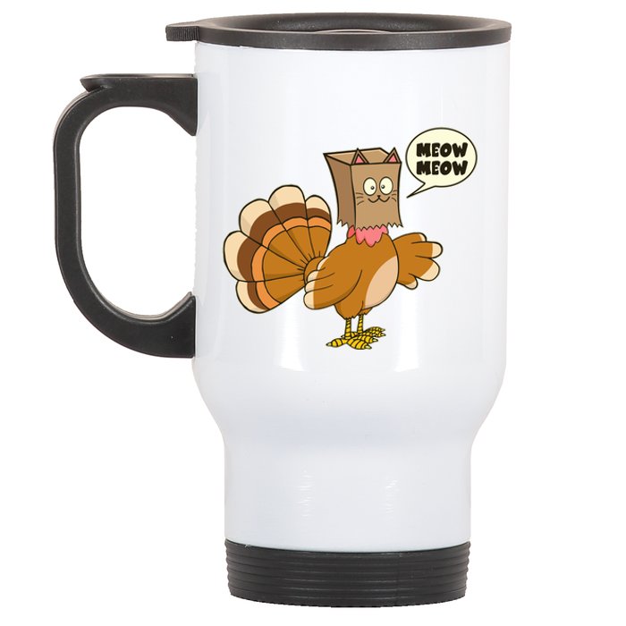 Funny Thanksgiving Turkey In Cat Face Paper Bag Stainless Steel Travel Mug