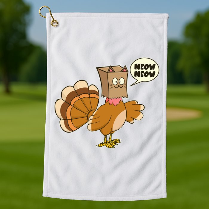 Funny Thanksgiving Turkey In Cat Face Paper Bag Golf Towel