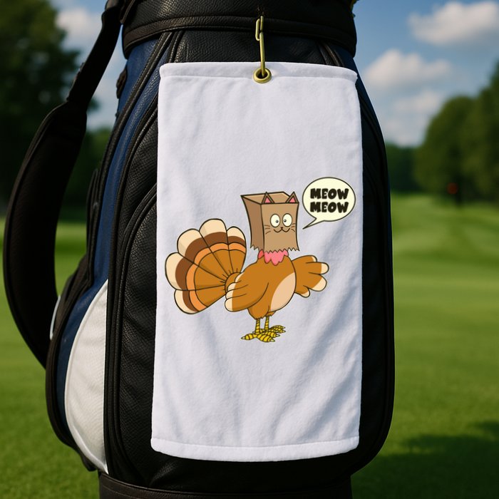 Funny Thanksgiving Turkey In Cat Face Paper Bag Golf Towel