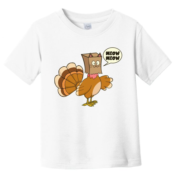 Funny Thanksgiving Turkey In Cat Face Paper Bag Toddler T-Shirt